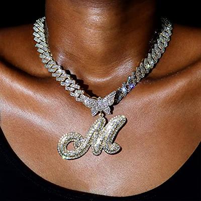 JNCTCOE Cuban Link Chain for Women Cursive Silver Initial 14MM Diamond  Prong Cuban Chain Hip Hop Iced Out Chain Necklace Butterfly Initial Letter  Name Necklaces for Women (M, Silver) - Yahoo Shopping