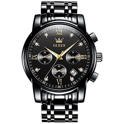 Black Watch for Men Large Face Stainless Steel Diamond Watches with Date  Gold Roman Number Fashion Men's Chronograph Watches Waterproof Luminous  Easy Read Mens Multi-Function Quartz Watch for Men - Yahoo Shopping