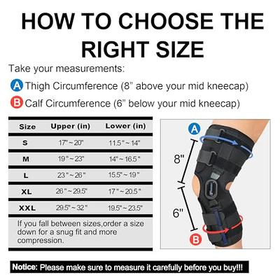  Hinged Knee Brace,Adjustable Knee Braces for Knee Pain with  Removable Dual Side Stabilizers,Plus Size Knee Support for Pain  Relief,Arthritis,Meniscus Tear,Relieves ACL, MCL, PCL,Left/Right,Men/Women  (L fit calf 13-14.5) : Health & Household