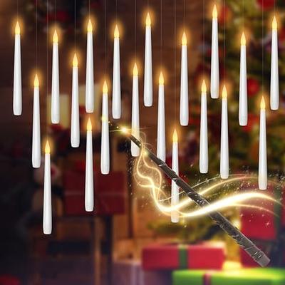 Floating Candles with Magic Wand Remote Control, 12 PCs Flameless Candles  Hanging Window Taper Candles Set Flickering Warm Light Floating Battery