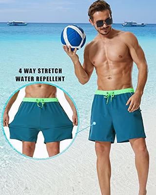 SILKWORLD Mens Swimming Trunks with Compression Liner 2 in 1 Quick-Dry Swim  Shorts with Zipper Pockets