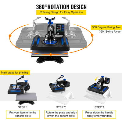 BENTISM Heat Press Machine 8 in 1,12 x 15 Dual-Tube Heating Press  Sublimation Machine 360° Rotation Swing Away T-Shirt Printing Machine  Dual-Tube Heating for DIY T-Shirts Cap & Mugs Blue - Yahoo