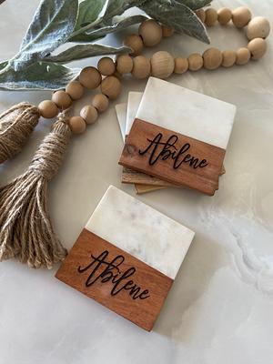 Wedding Marble Wood Coasters