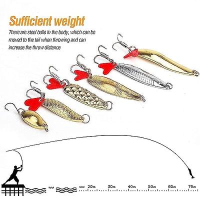 5 Pieces 5 Sizes Fishing Lures Fishing Spoons Saltwater Treble Hooks Lures  Hard Metal Spinner Baits Casting Spoon Lures for Salmon Bass In 1/5 Oz 1/4