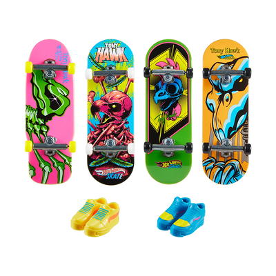  Hot Wheels Skate Tony Hawk Fingerboard & Removable Skate Shoes  Multipack, 4 Fully Assembled Boards, 2 Pairs of Skate Shoes, 1 Exclusive  Set (Styles May Vary) : Toys & Games