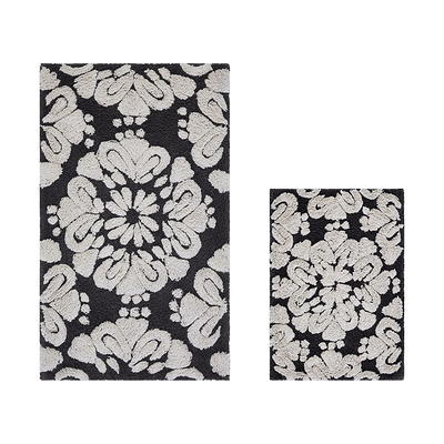 Better Trends 2-Piece Medallion Bath Rug Set - Gray/Natural