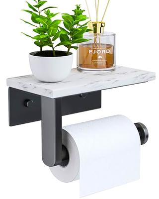 HITSLAM Matte Black Toilet Paper Holder Stand with Modern Marble Base,  SUS304 Stainless Steel Free Standing Toilet Paper Holder with Reserve