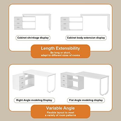 Reversible L-Shaped Desk Computer Desk with Drawers & Shelf Ample Storage - FUFUGAGA Black