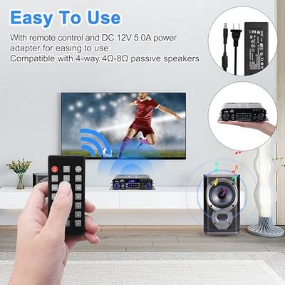 Wireless Bluetooth Stereo Mini Amplifier - 100W Dual Channel Sound Power  Audio Receiver USB, AUX for Home Speakers with Remote Control - Power  Adapter