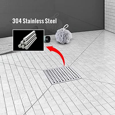 6 Inch Polished Stainless Steel Square Shower Drain with Hair Trap