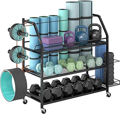 Dextrus Yoga Mat Storage Rack Yoga Mat Holder, Home Gym Storage Rack for  Foam Roller, Yoga Strap, Kettlebell, Weight Rack for Dumbbells Workout  Equipment Storage Organizer With Hooks and Casters 