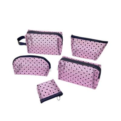 Glamlily 3 Piece Cotton Small Makeup Bag for Purse, Floral Travel Organizer Set for Toiletries (Pink)