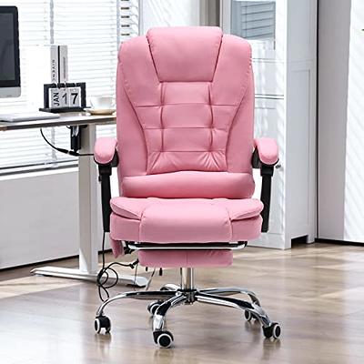 EDWELL Adjustable Reclining Ergonomic Faux Leather Swiveling PC & Racing  Game Chair with Footrest in Pink