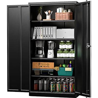 Metal Storage Cabinet Locker for Home Office, 71 Garage Storage Cabinet  with Lockable Doors & Adjustable Shelves - Pantry Cabinets for Kitchen