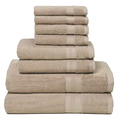 BOUTIQUO Light Grey Towel Set - 8 Piece Bathroom Towel Set - 100% Ring Spun  Cotton, 2 Bath Towel 27x54, 2 Hand Towel 16x28 and 4 Washcloth 13x13 