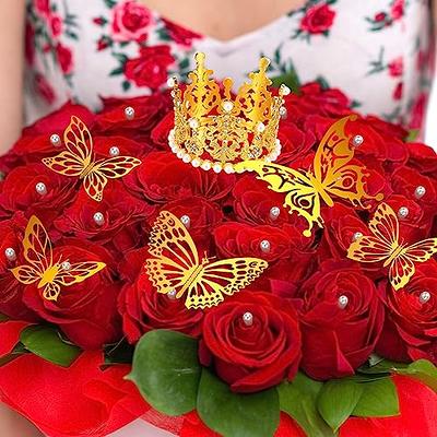 Crowye 182 Pcs Flower Bouquet Accessories Corsage Bouquet Pins Crown Cake  Topper and 3D Gold Butterflies for Bouquets Diamond Pearl Pin for Wedding  Birthday Party DIY Craft (Gold, Silver, Rose Gold) 