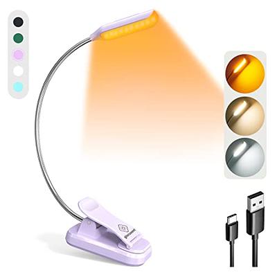 Glocusent USB Rechargeable Book Light for Reading in Bed, Portable Clip-on  LED Reading Light, 3 Amber Colors & 5 Brightness Dimmable, Compact & Long