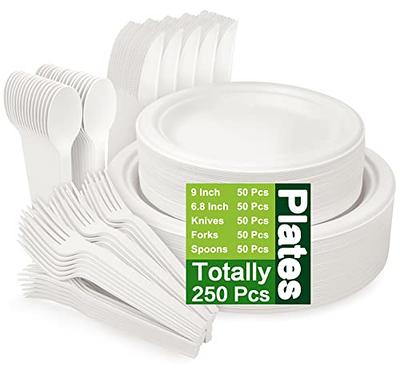 BIRCHIO 250 Piece Biodegradable Paper Plates Set (EXTRA LONG