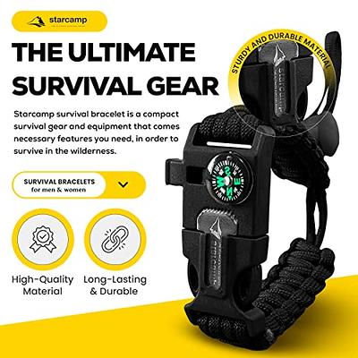 Amazon.com: EMERGENCY USA Survival Tactical Paracord Bracelets - Survival  Kit - Hiking Gear- Strong, Versatile Paracord Multitool - Compass, Whistle,  and Fire Starter - Ideal EDC Camping and Hunting, Black : Sports & Outdoors