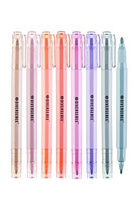 Dual Tip Highlighters and Pens No Bleed, 8 Pack Assorted Colors Quick Dry  Cute M