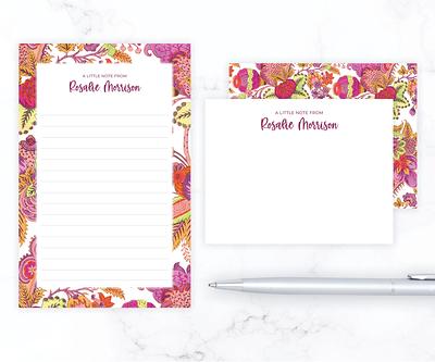 2 Piece Gift Set  Stationery Pink Floral Stationary For Women Personalized  Note Card Matching Notepad - Yahoo Shopping