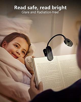 Book Light for Reading in Bed,Rechargeable LED with Stepless Brightness & 3  Color Temperature, Easy Clip On Lamp at Night Bed Bookworms,Students，Black