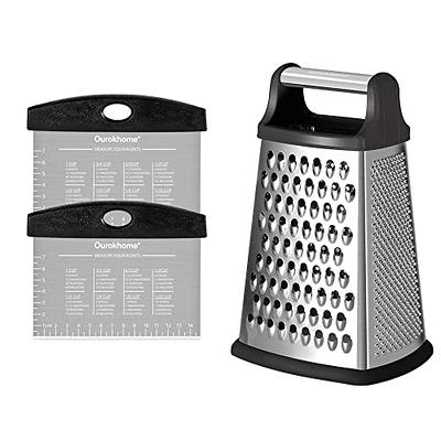 Ourokhome Cheese Grater with Handle, Stainless Steel Box Grater, 4 Side Kitchen Vegetable Shredder Slicer Zester with Container for Parmesan