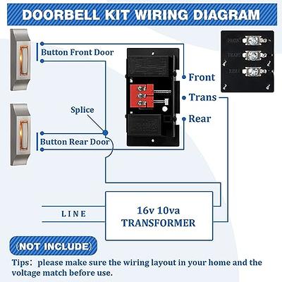 Saillong Wired Doorbell Chime Kit with 2 Lighted Metal Push Buttons, 16V  10VA 2 Sounds Front