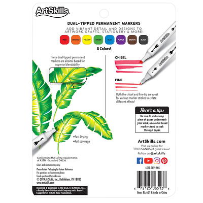 ArtSkills Dual Tip Permanent Markers, Chisel and Fine Tips, 8Pc 