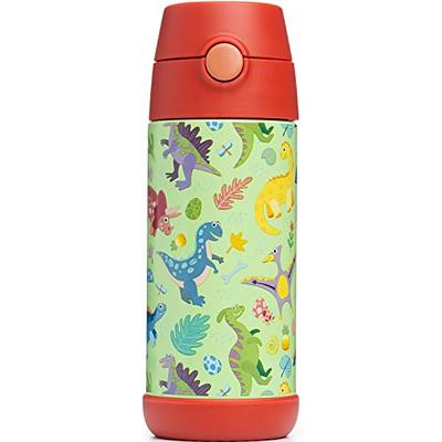 Snug Kids Water Bottle - insulated stainless steel thermos with straw  (Girls/Boys) - Robots, 12oz
