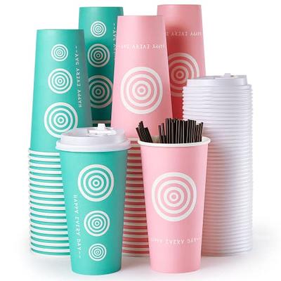 [100 Pack] 16 oz Paper Coffee Cups, Disposable Paper Coffee Cup with Lids, Sleeves, and Stirrers, Hot/Cold Beverage Drinking Cup for Water, Juice, Cof