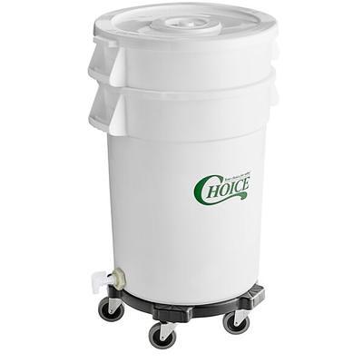 Lavex 32 Gallon Gray Round Commercial Trash Can with Lid and Dolly