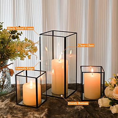 Metal Glass pillar candle stands set