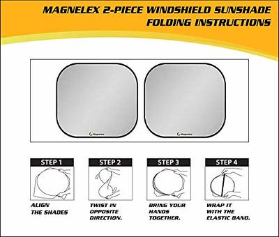 Magnelex Car Windshield Sunshade with Bonus Steering Wheel Cover Sun Shade.  Reflective Polyester Blocks Heat and Sun. Foldable Sun Shield That Keeps