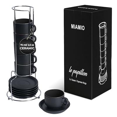 Corrigan Studio® Christmas Gift Choice: Espresso Cups And Saucers Set Of 4.  Small 4 Ounce Stackable Espresso Cups With Rack. Stacking Espresso Coffee  Cup Of 4. Matte Black W/ Colored Interior, 4 Oz