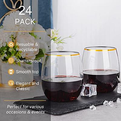 SUT 24 Disposable Stemless Wine Glasses 12OZ Plastic Party Wine