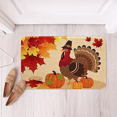 Autumn Pumpkin Print Floor Mat, Thanksgiving Pumpkin Maple Leaf