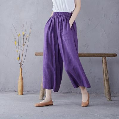 Women Elastic Waist Pant Cotton Pants Soft Casual Loose Boho Trousers  Cropped Wide Leg Customized Plus Size Linen - Yahoo Shopping