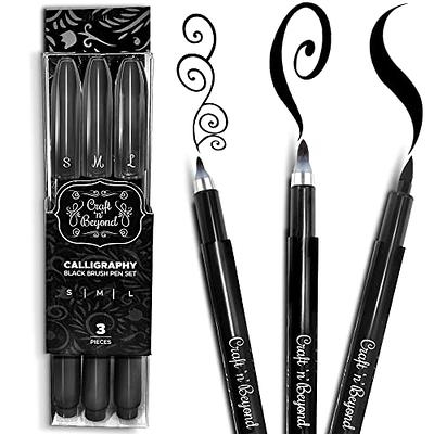 6pcs Calligraphy Pens set for Beginners,Hand Lettering Pen,4 Size  Refillable Brush&Fine Tip Black Markers