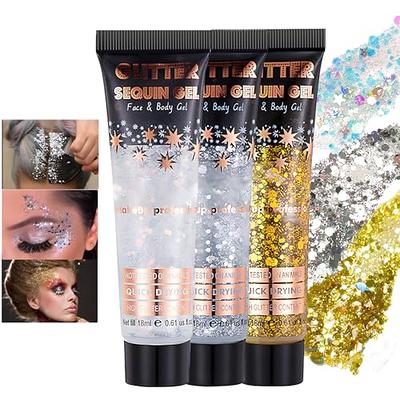 DAGEDA 3Colors Body Glitter Gel Set, Face Glitter Makeup Sparkle Chunky  Glitter Gel,Rave Party Shimmer Highlight Makeup Sequin, Rainbow Color  Metallic Makeup Laser Glitter（White + Gold + Silver） - Yahoo Shopping