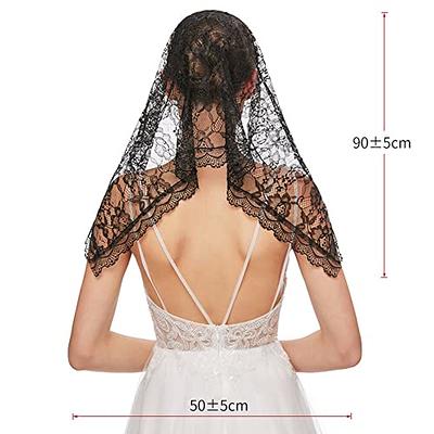 IKASEFU Catholic Church Veils for Women, Wedding Veil Mantilla Veil Lace  Floral Shawl Head Covering Hair Accessories, Beige