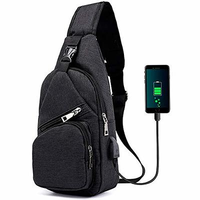 Men Women Crossbody Shoulder Bag Cycle Sling Chest Pack & USB Port in Black | One Size