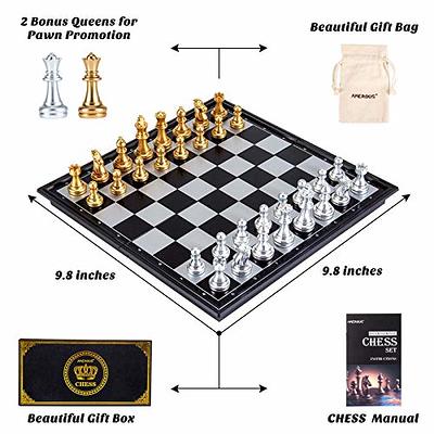 Magnetic Travel Chess Set, 10 inch Chess Board with 2 Extra Queen Portable  Folding Board Chess Games for Kids, Adults