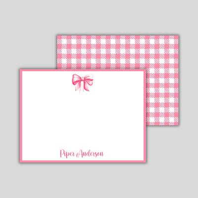 Personalized Notecards - pink bow + gingham %