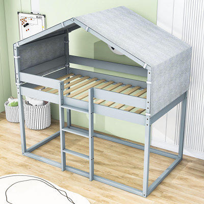 Harper Orchard Moodus Twin Over Twin Wood Bunk Bed with Tent,Ladder And  Slats