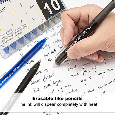 BAYTORY 12Pcs Retractable Erasable Pens No Bleed Fine Point, Black Ink Pen  with Eraser Clear, Smooth Writing for Note Taking Marking Planner Crossword