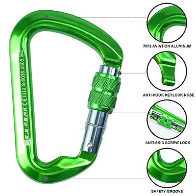 SEPEAK UIAA 30kN Locking Climbing Carabiner, Professional Heavy Duty  Screwgate Clip for Outdoor Climbing, Mountaineering, Rappelling, Camping,  Hiking, Swing, Large D Carabiner Hook/6744lb,4pc,Green - Yahoo Shopping