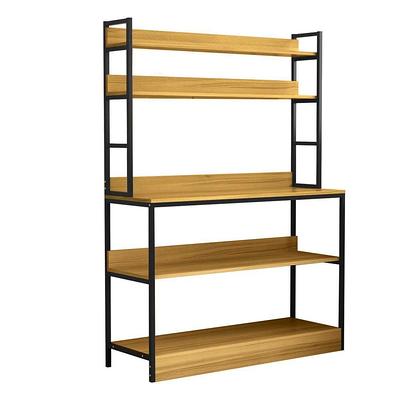 FUFU&GAGA 15.7 in. D Beige Wood 5-Tiers Standing Baker's Racks with Storage Shelves Metal Frame Kitchen Organizer Rack