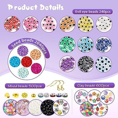 PHUNTTEK 2400pcs Seed Beads and Evil Eye Beads Halloween Beads for Jewelry  Making, 3mm Glass Seed Beads 8mm Flat Evil Eye Colorful Bracelet Beads Kit