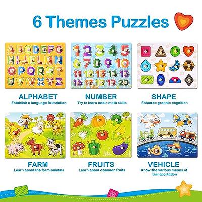 Wooden Puzzles for Toddlers 1-3, 6 Pack Peg Puzzles with Wire